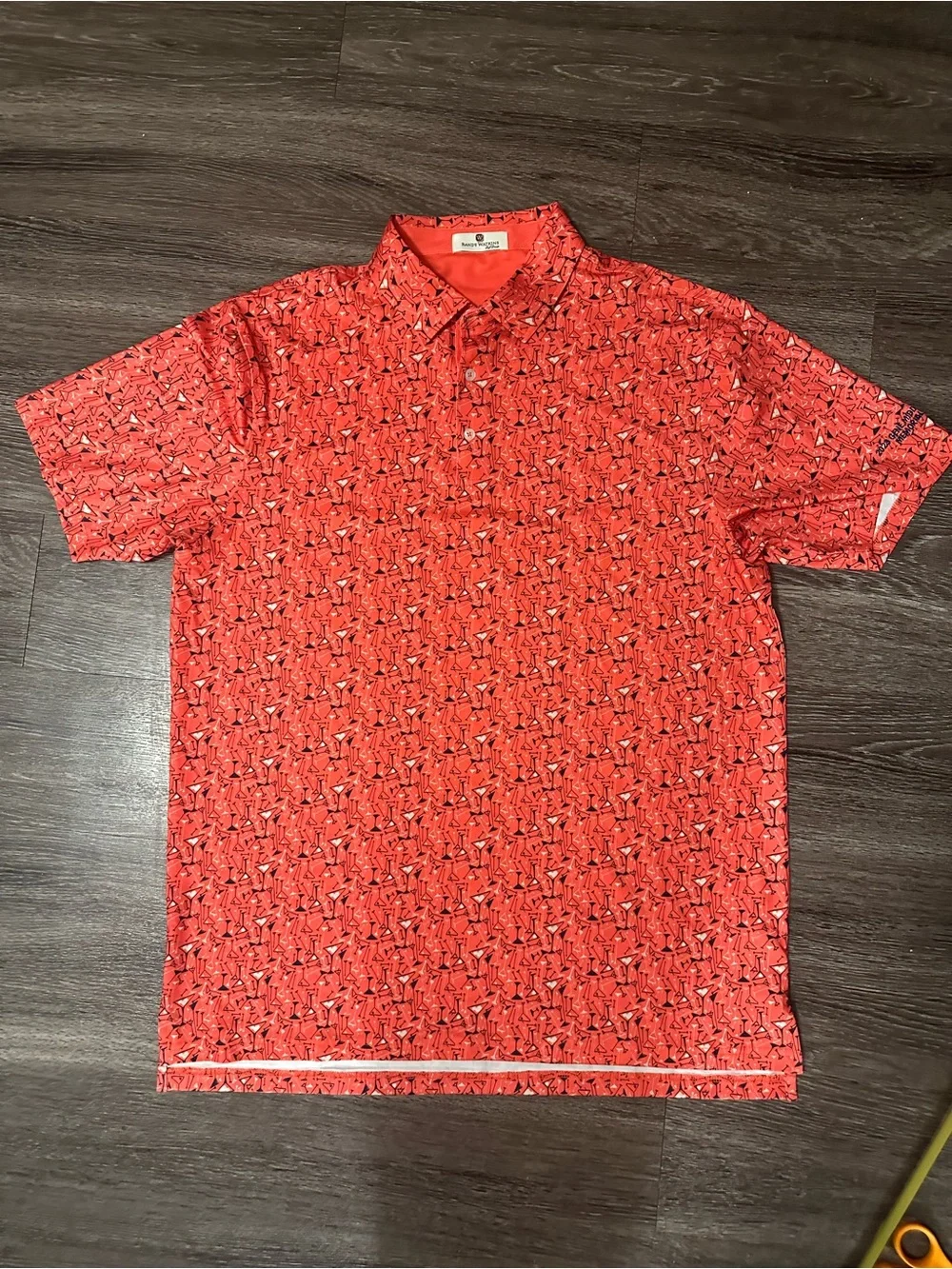 Randy Watkins Golf Group Men's L Orange Martini Graphic Print Stretch Polo